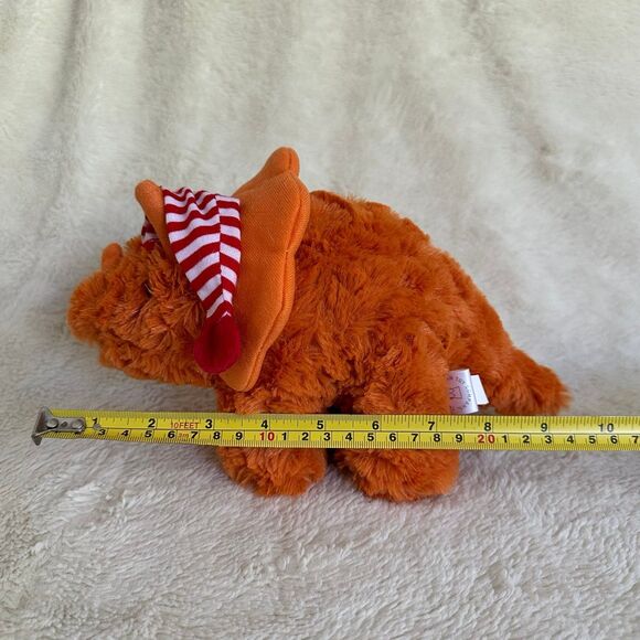 Manhattan Toy Co Orange Dinosaur Triceratops 9” Striped Knit Hat Plush - Picture 5 of 5